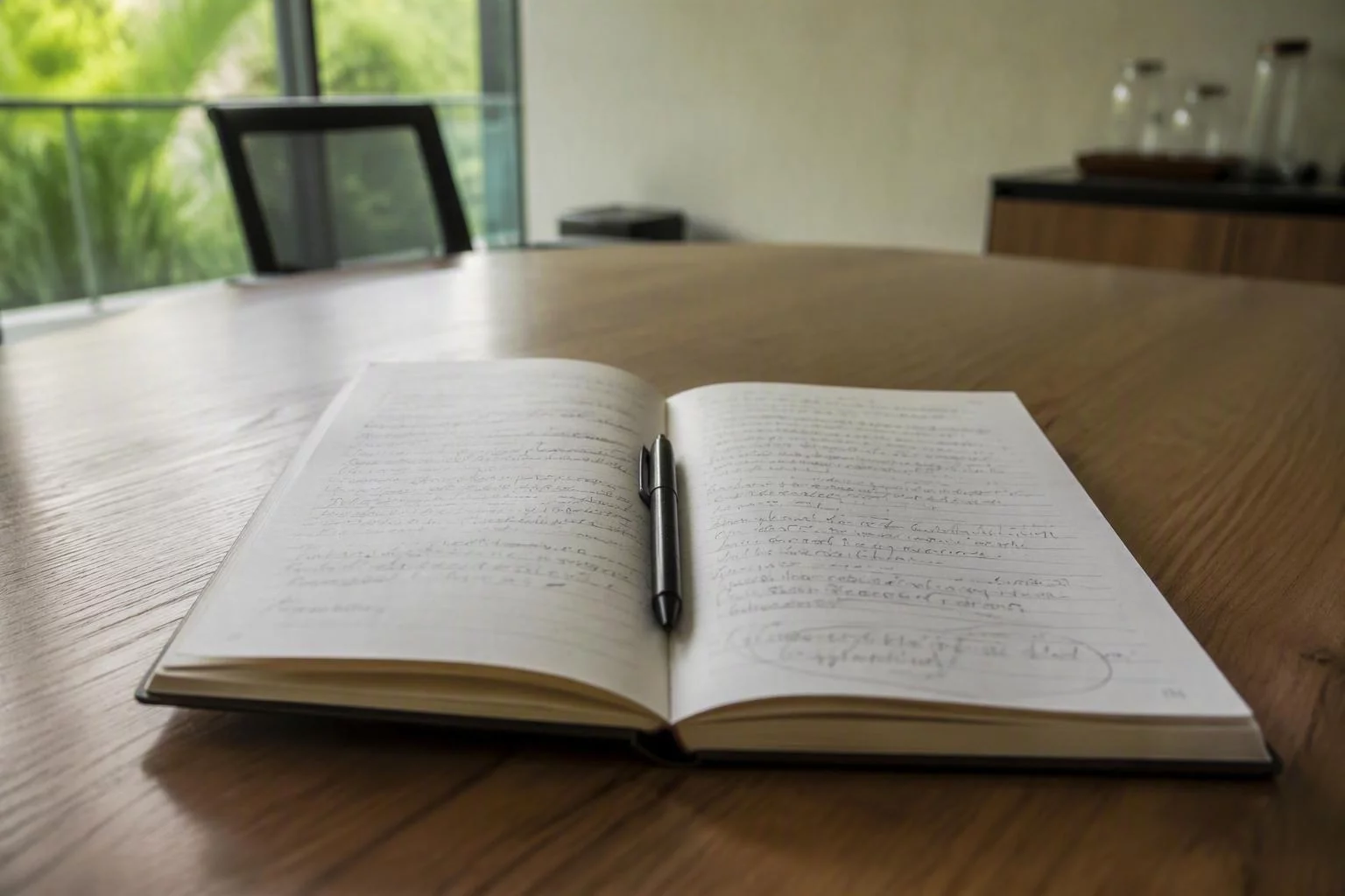 Caderno com a ata de reunião e a data da próxima conversa anotada